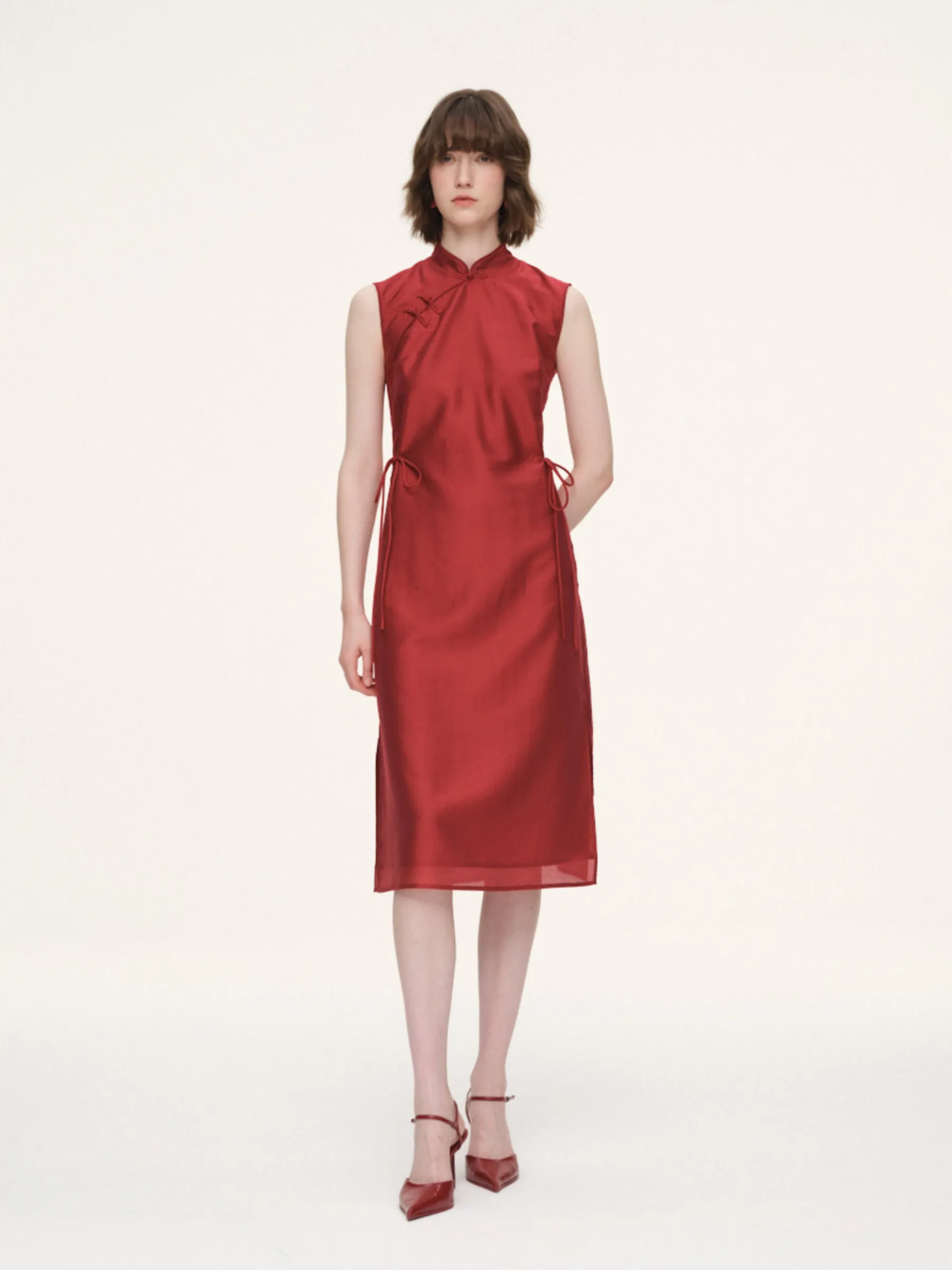 Tencel Blend Sleeveless Women Qipao Midi Dress sold by Goelia