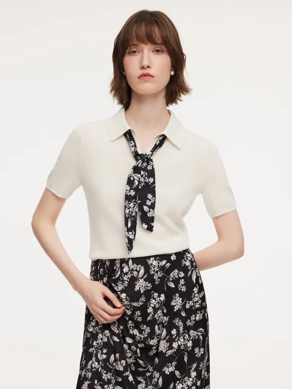 Tencel Blend Women Knit Top With Floral Print Scarf sold by Goelia