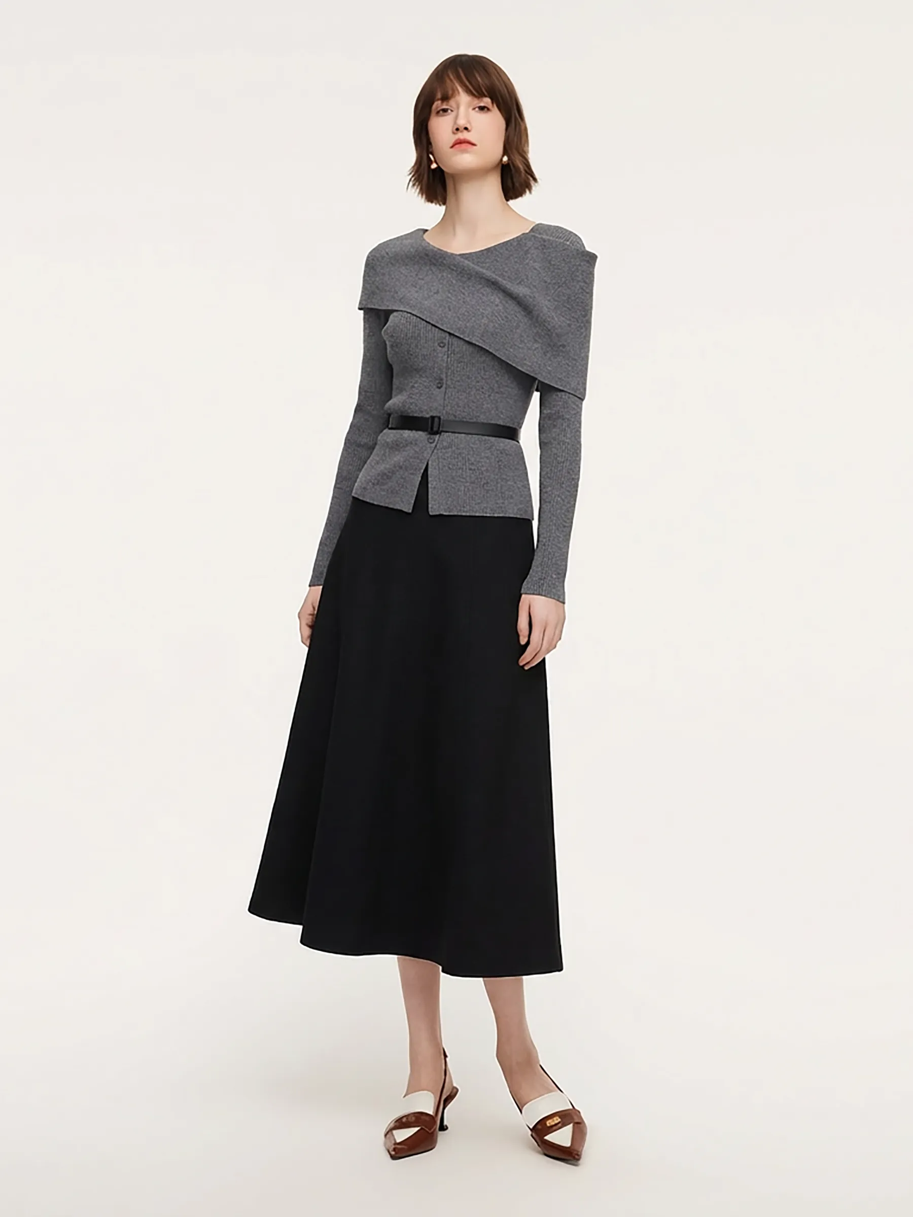 Cape Style Knit Top And Skirt Two-Piece Set With Belt sold by Goelia product image thumbnail 2