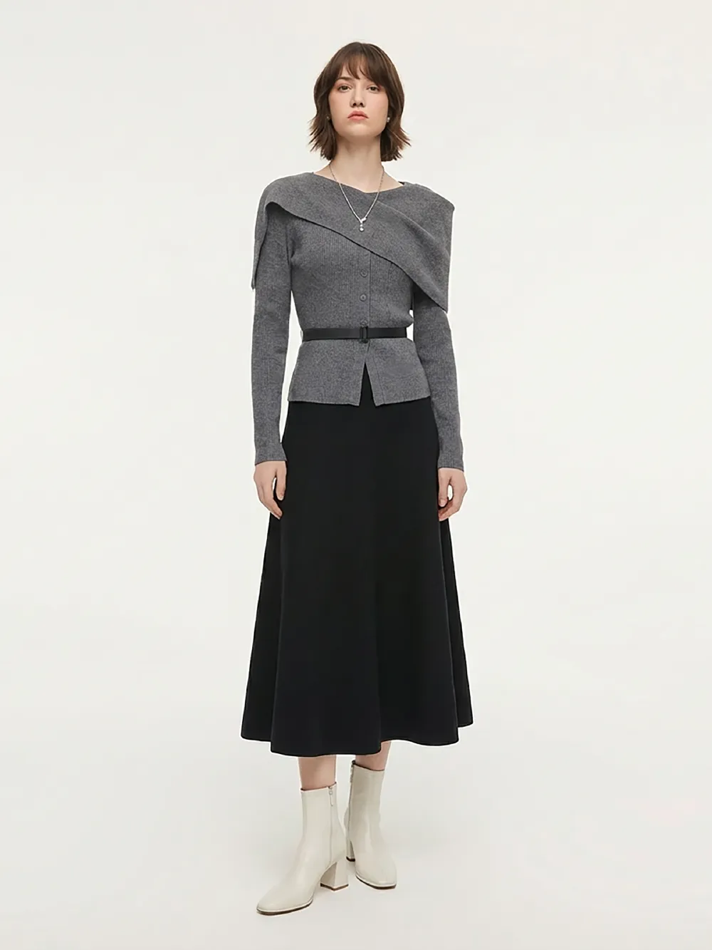 Cape Style Knit Top And Skirt Two-Piece Set With Belt sold by Goelia