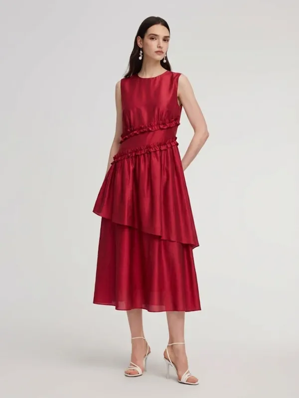 Tencel Blend Ruffle Women Sleeveless Tiered Maxi Dress sold by Goelia