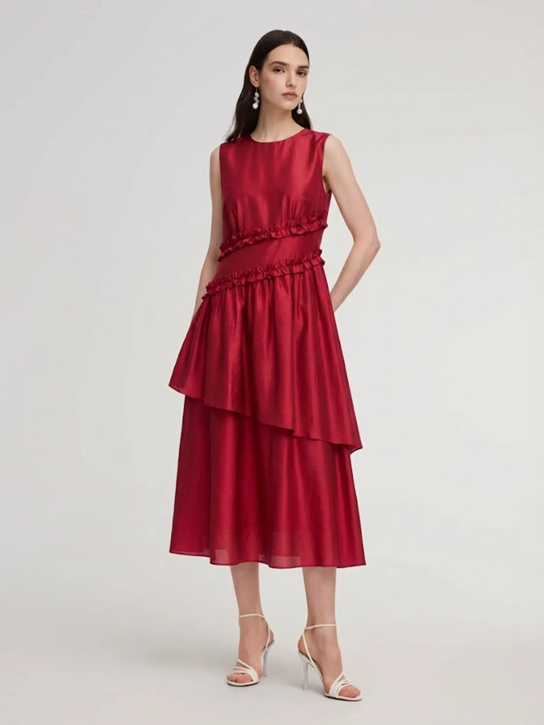 Tencel Blend Ruffle Women Sleeveless Tiered Maxi Dress sold by Goelia