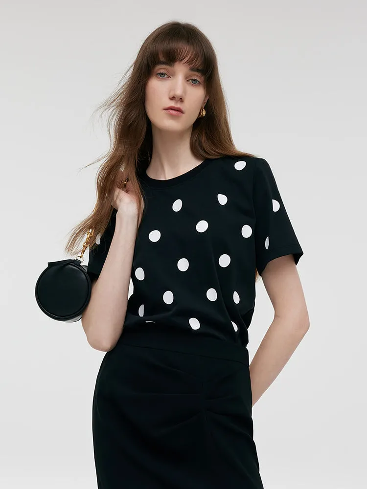 Round Neck Polka Dots Printed Women T-Shirt sold by Goelia product image thumbnail 5