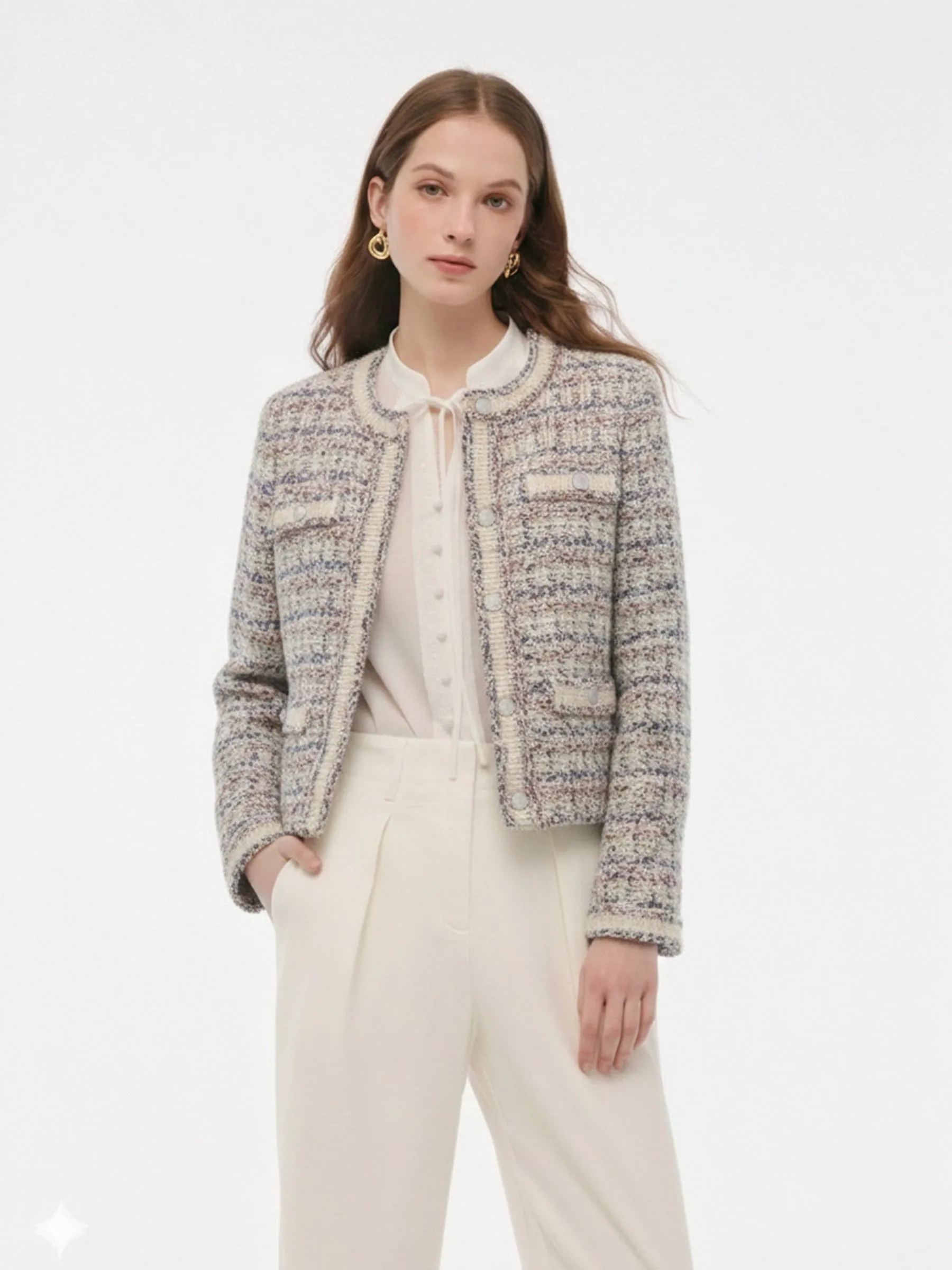 Wool Blend Jacquard Women Cardigan sold by Goelia