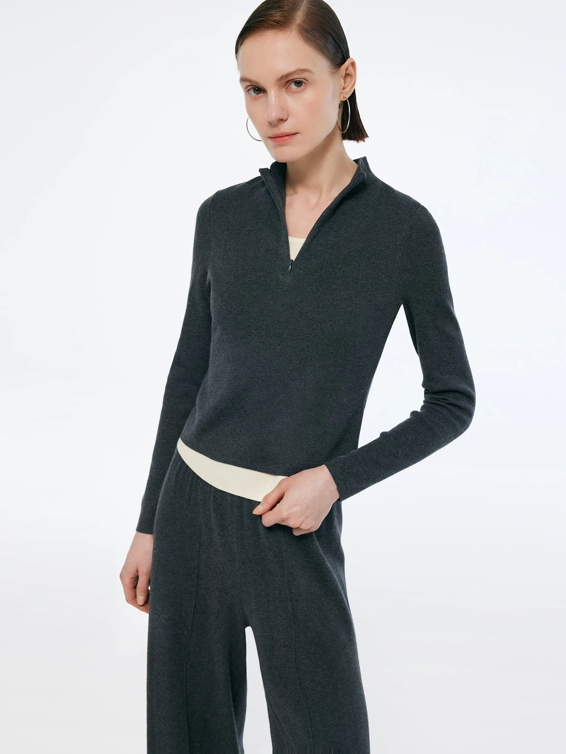 Cashmere Blend Mock Layered Knit Top And Pants Two-Piece Set sold by Goelia product image thumbnail 4