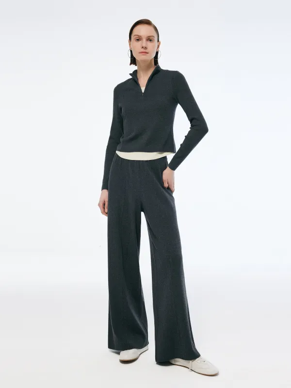 Cashmere Blend Mock Layered Knit Top And Pants Two-Piece Set sold by Goelia