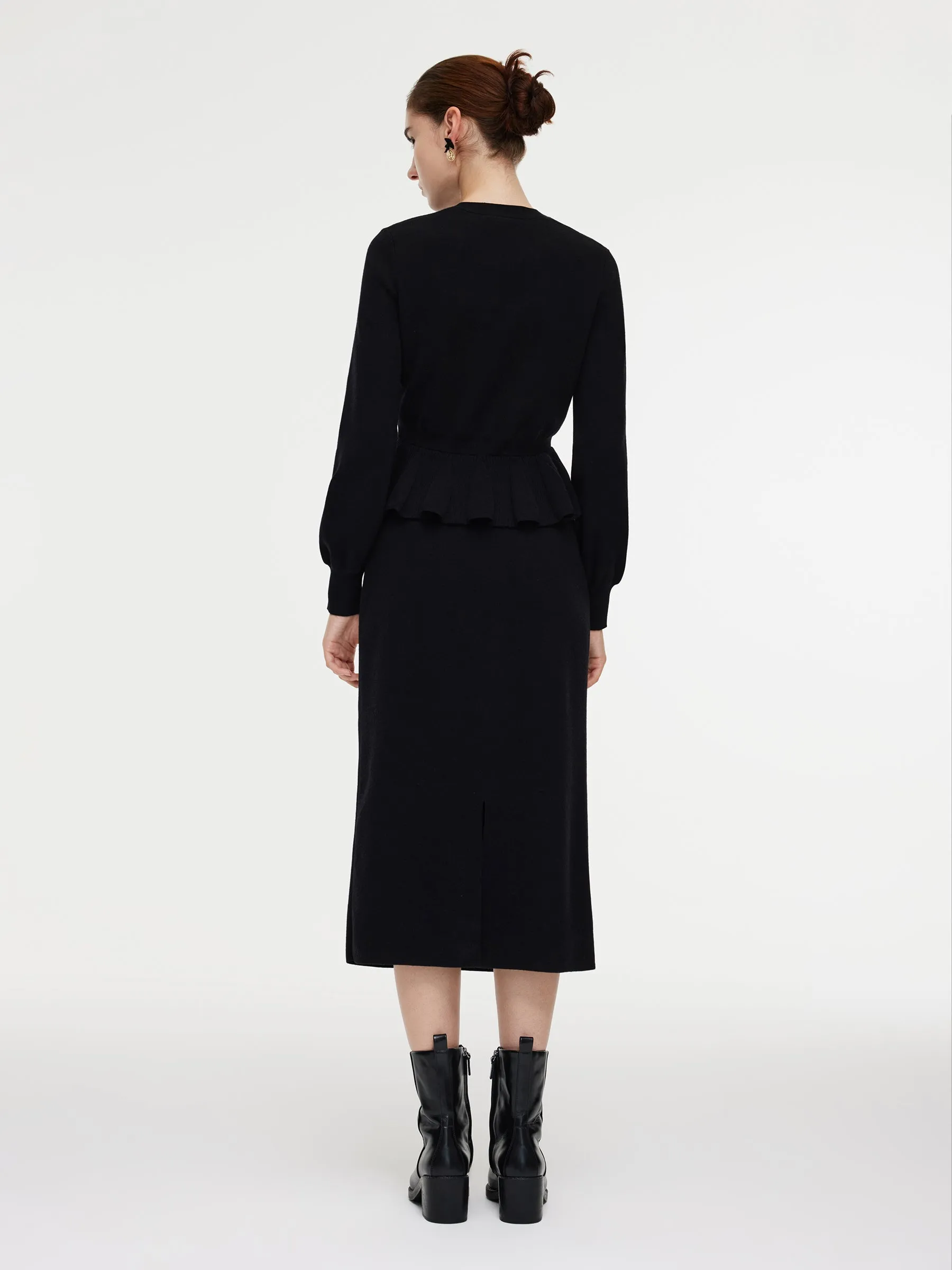 Tencel Wool Blend Tie Front V-Neck Knit Top And Skirt Two-Piece Set sold by Goelia product image thumbnail 3