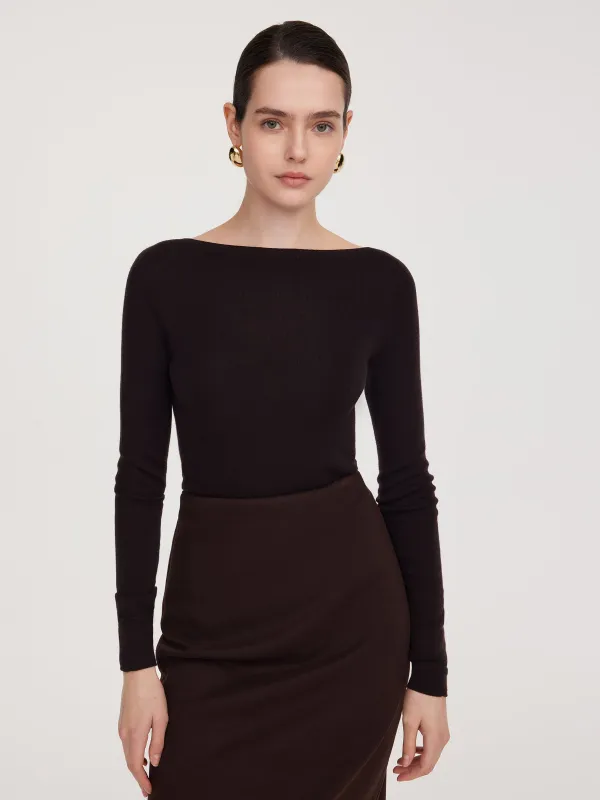 100% Wool Seamless Boat Neck Women Knit Top sold by Goelia