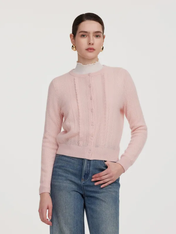 100% Cashmere Openwork Textured Women Cardigan sold by Goelia