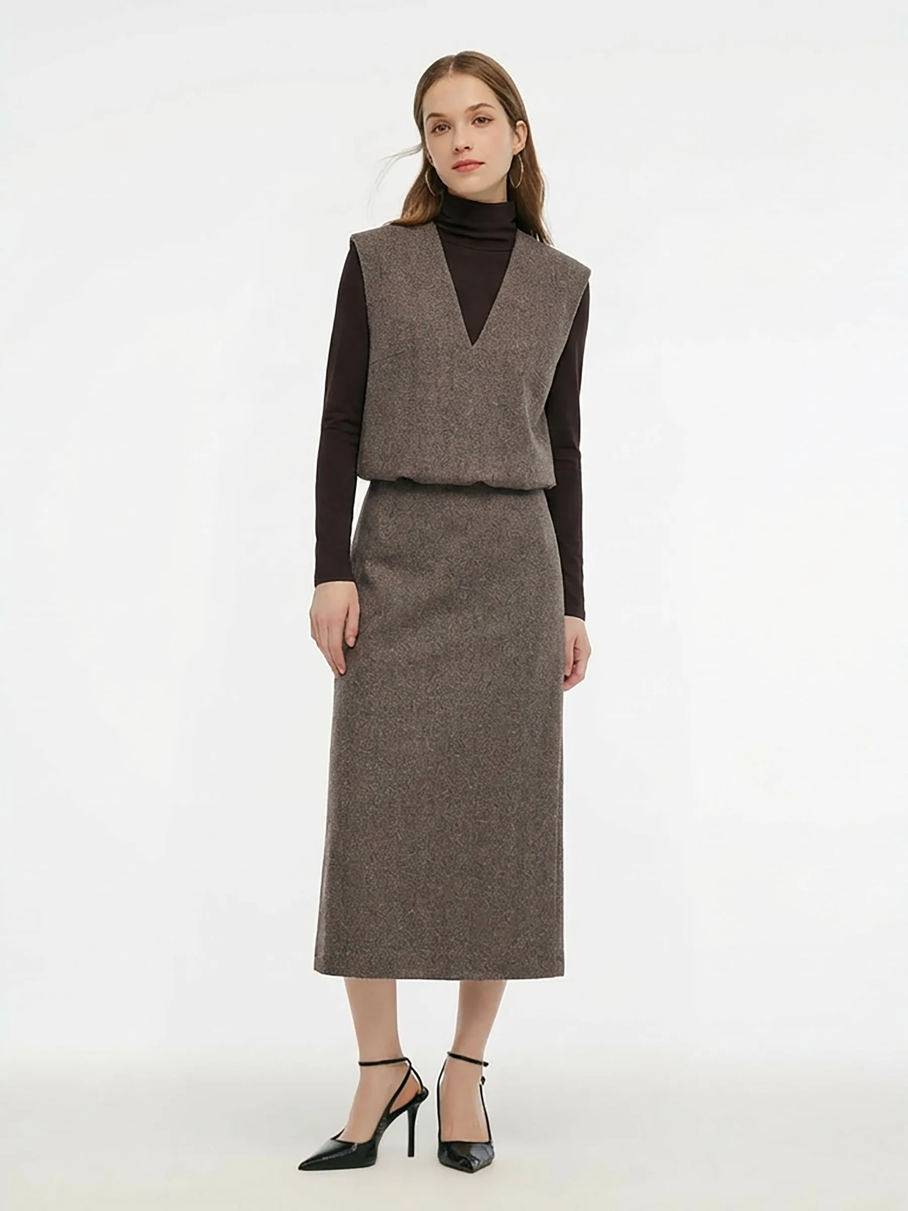 Washable Wool Vest & Knit Top & Skirt Three-Piece Set sold by Goelia product image thumbnail 4