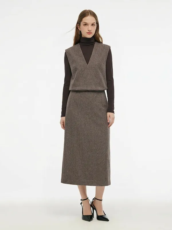 Washable Wool Vest & Knit Top & Skirt Three-Piece Set sold by Goelia