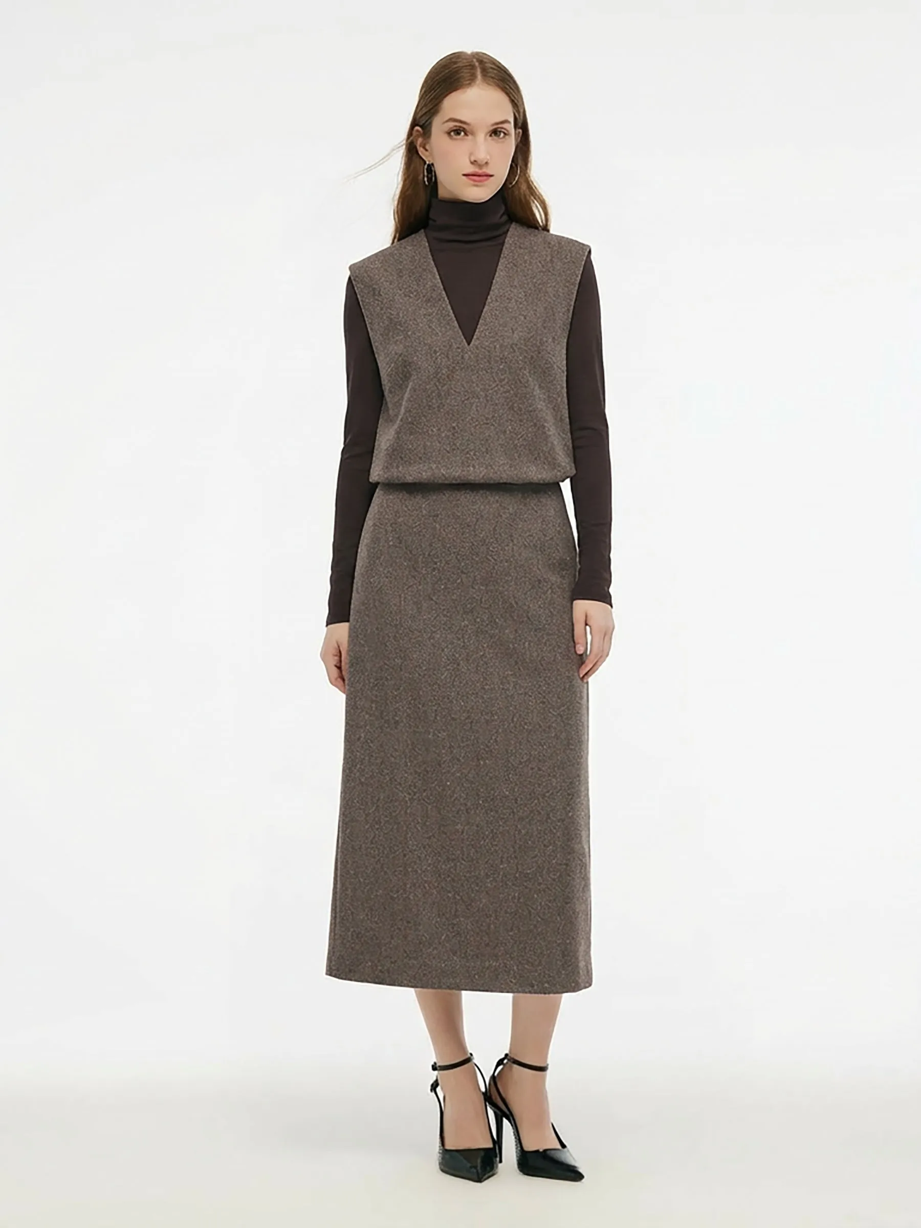 Washable Wool Vest & Knit Top & Skirt Three-Piece Set sold by Goelia