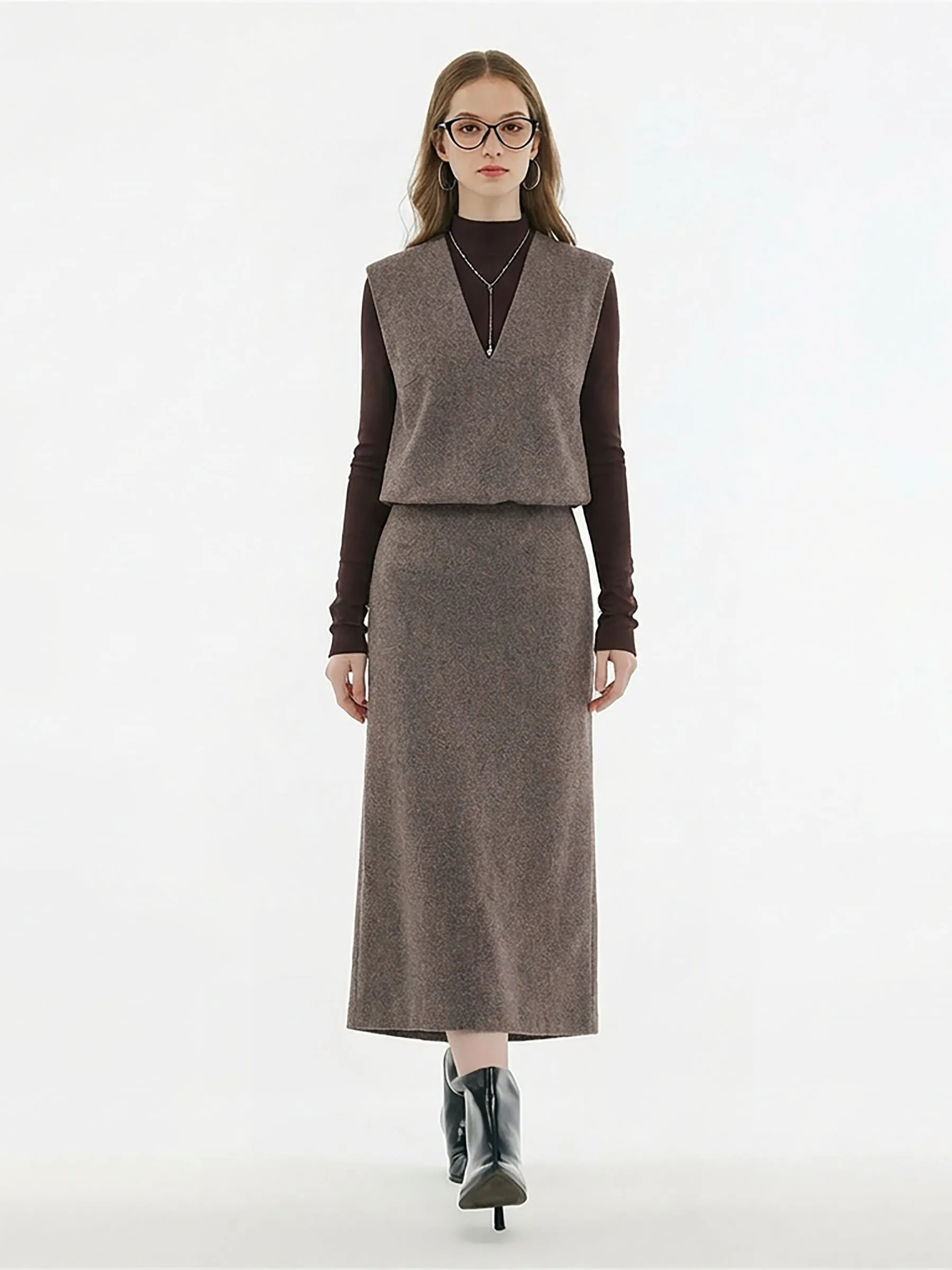 Washable Wool Vest & Knit Top & Skirt Three-Piece Set sold by Goelia product image thumbnail 2