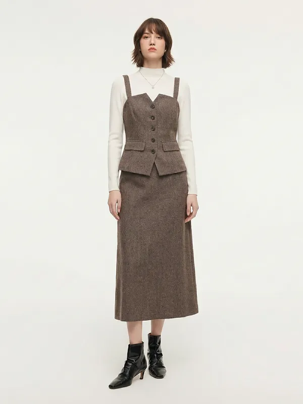 Washable Wool Bustier Vest & Knit Top & Skirt Three-Piece Set sold by Goelia