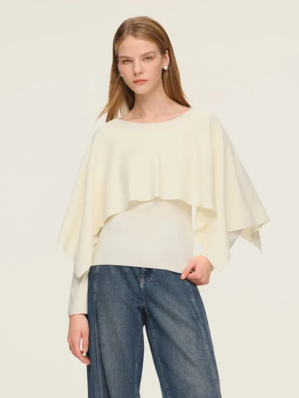 Tencel Wool Blend Women Knit Top With Pullover Cape sold by Goelia