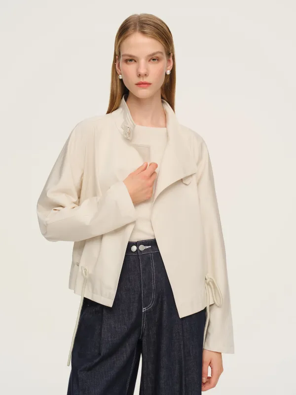 Tencel Blend Drawstring Hem Women Short Trench Coat sold by Goelia