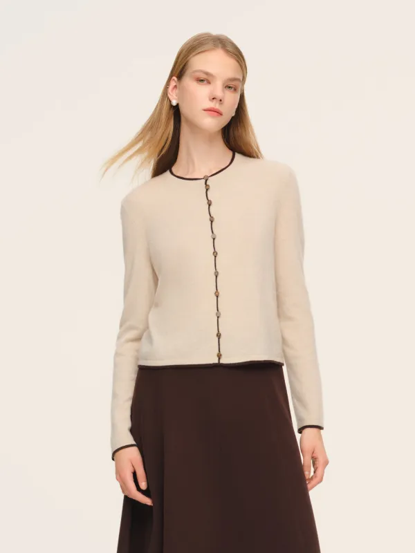 100% Cashmere Contrast Trim Women Cardigan sold by Goelia