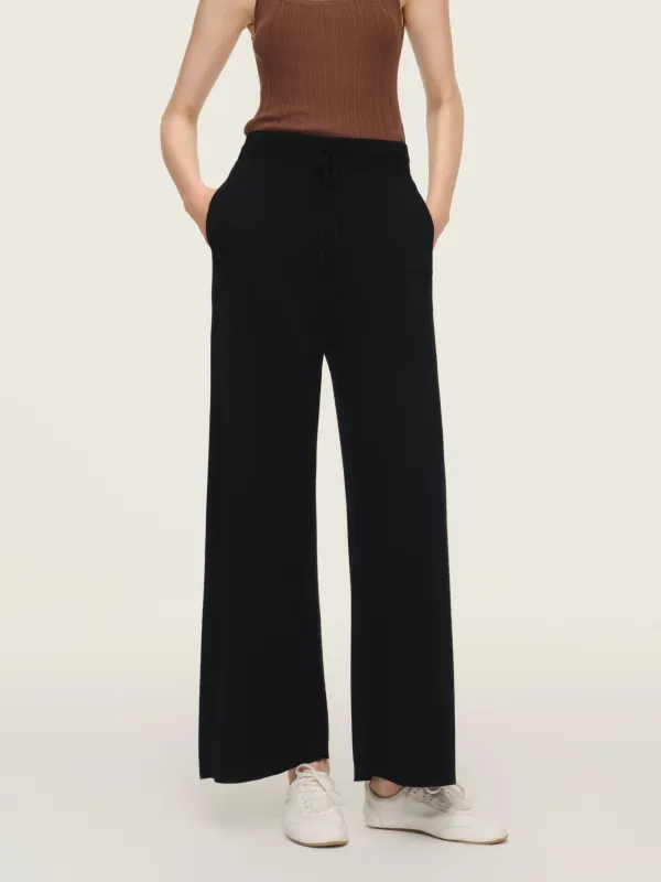 Wool Blend Drawstring Waist Women Straight Leg Knit Pants sold by Goelia