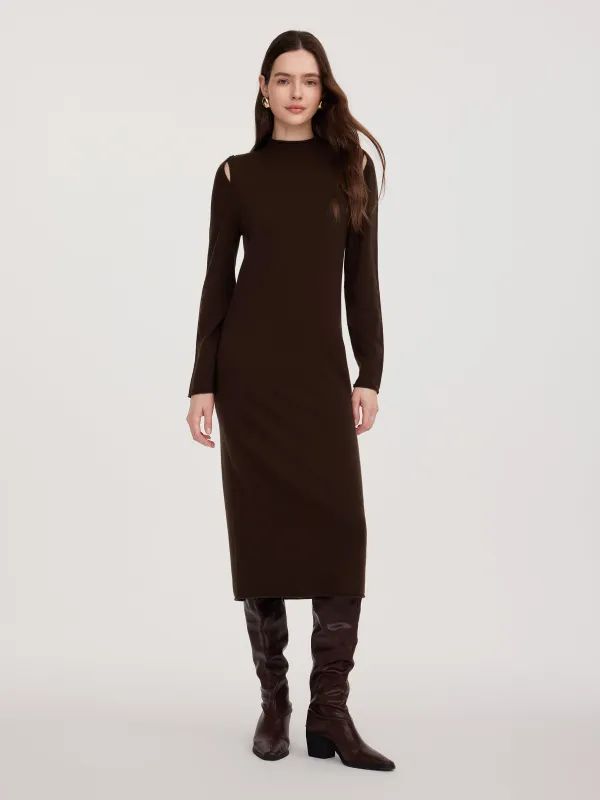 100% Wool Mock Neck Women Knit Maxi Dress sold by Goelia