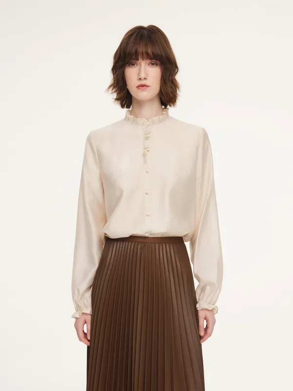 Acetate Modal Blend Ruffle Neck Women Shirt sold by Goelia