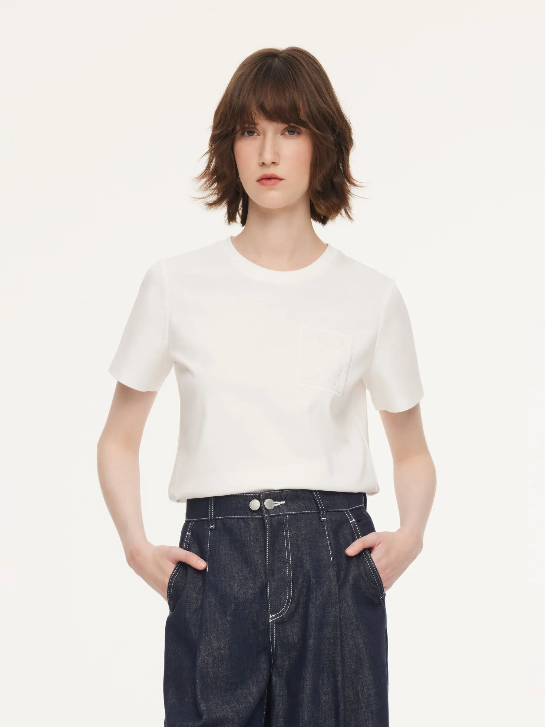 100% Cotton Paisley Embroidered Women T-Shirt sold by Goelia product image thumbnail 4