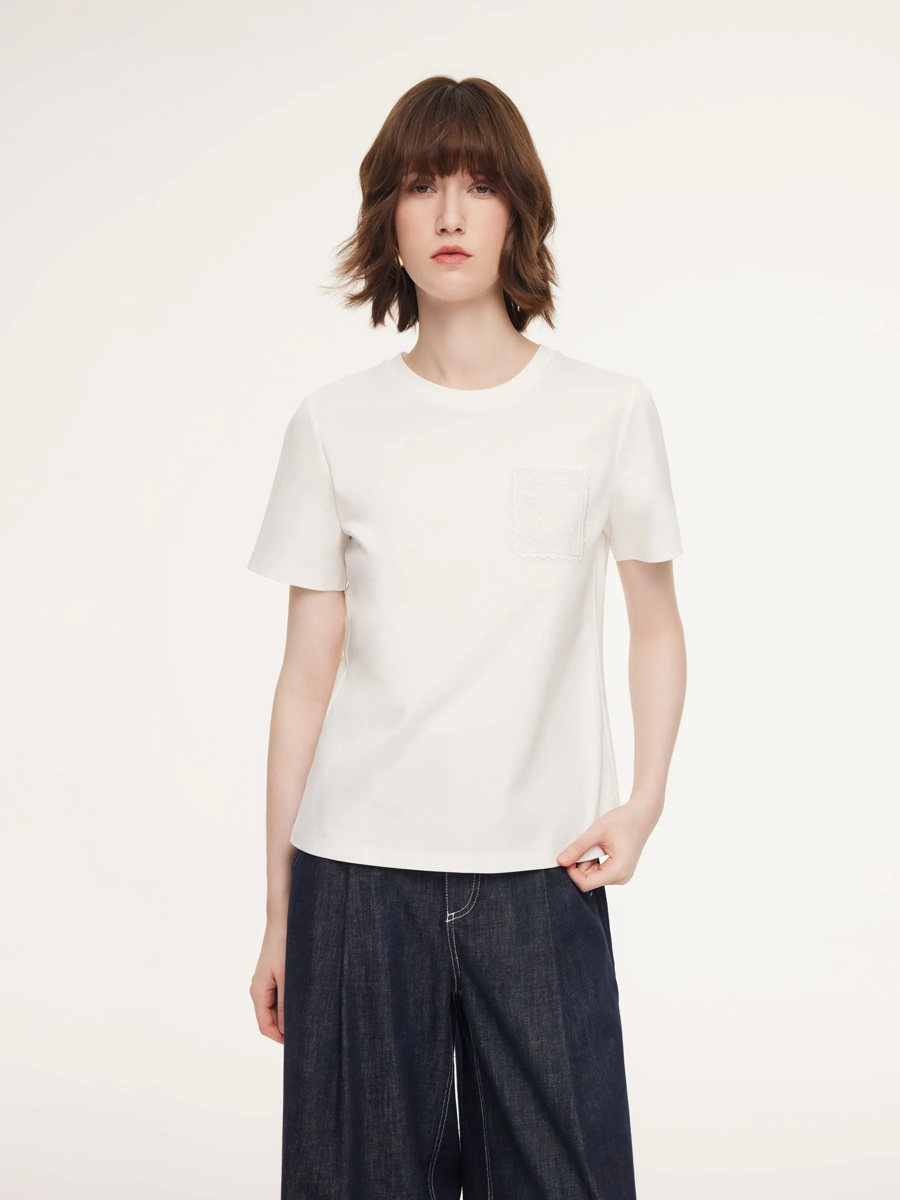 100% Cotton Paisley Embroidered Women T-Shirt sold by Goelia