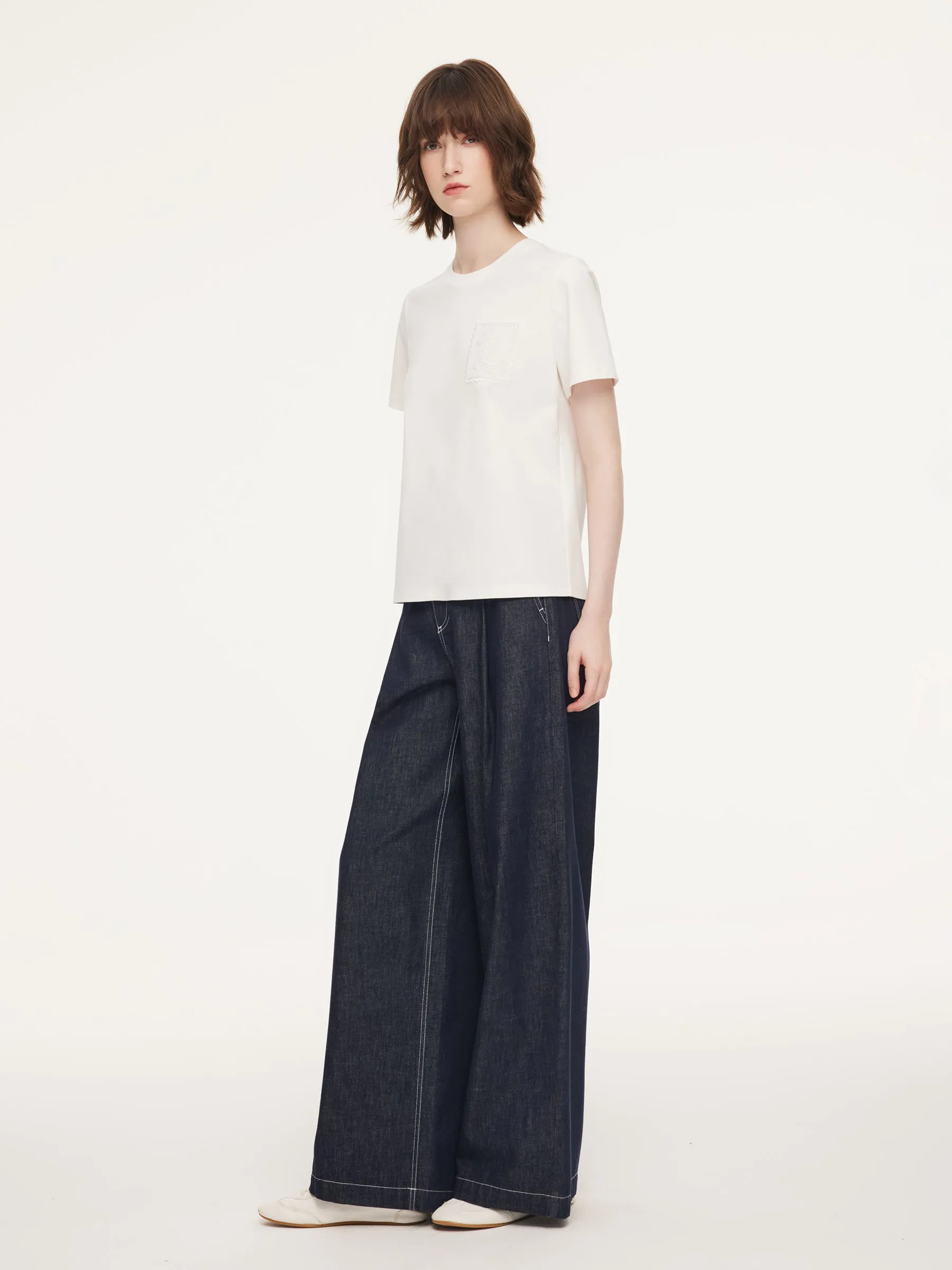 100% Cotton Paisley Embroidered Women T-Shirt sold by Goelia product image thumbnail 2