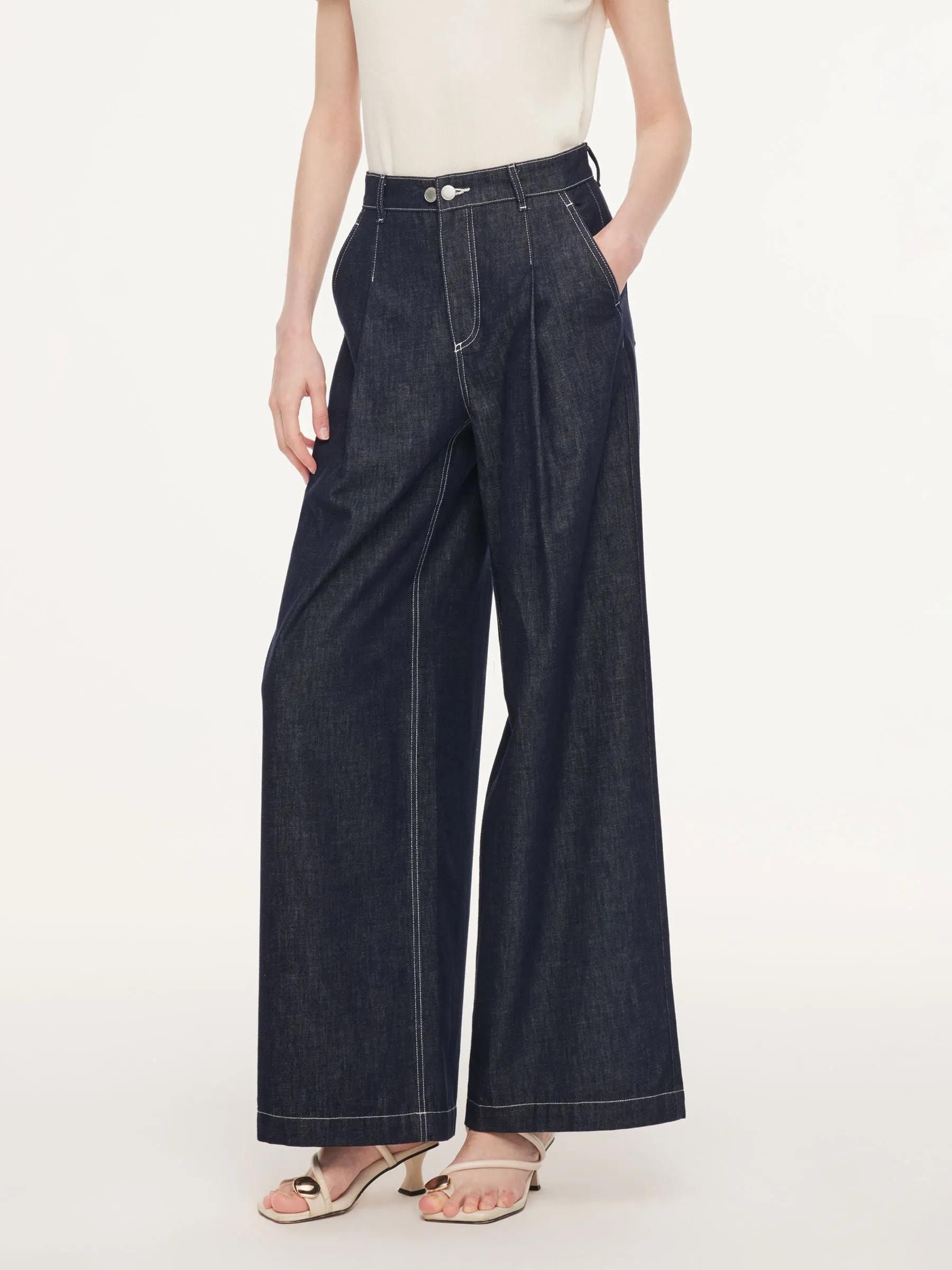 100% Cotton Denim Straight Wide Leg Women Jeans sold by Goelia product image thumbnail 4