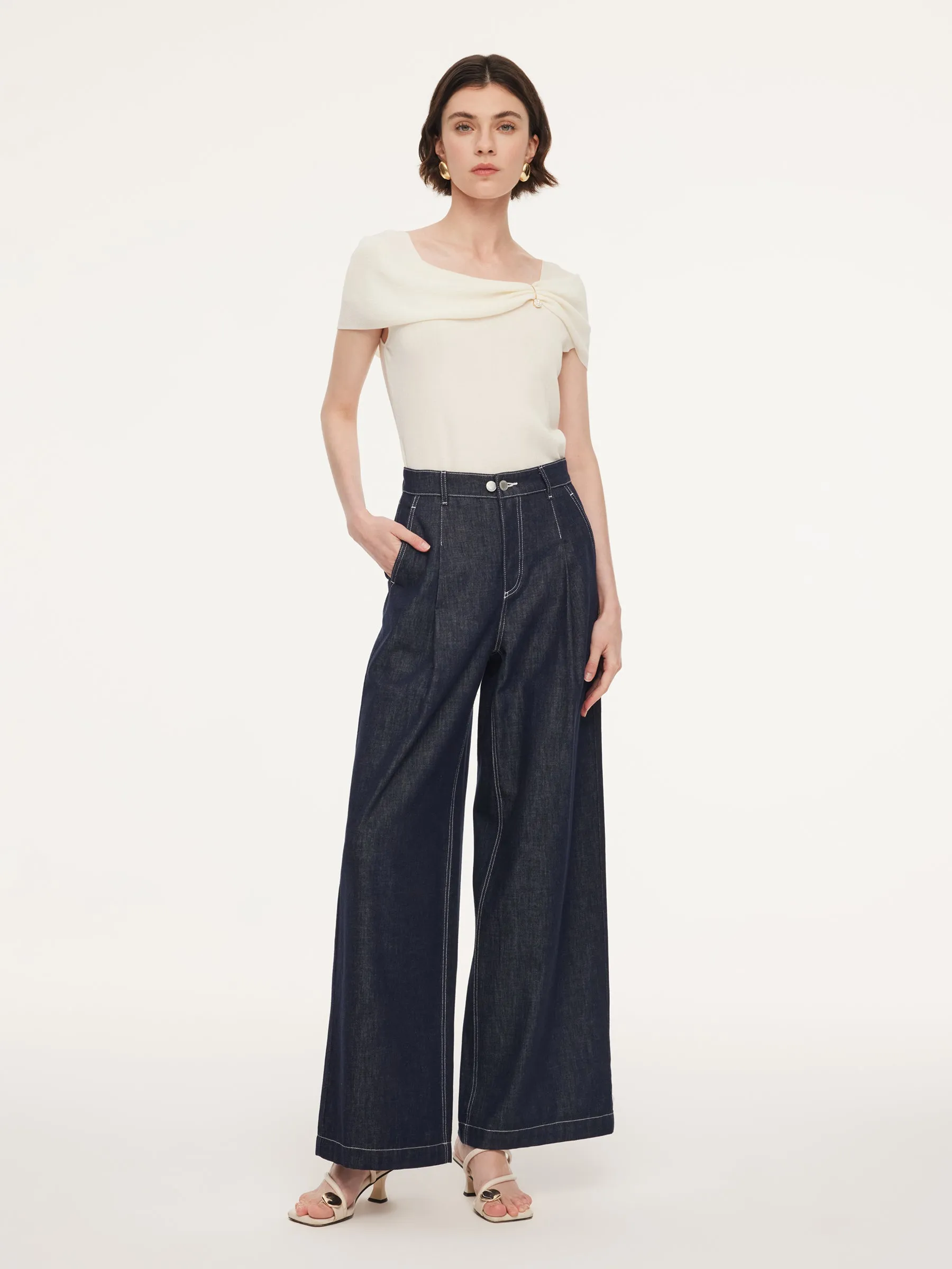 100% Cotton Denim Straight Wide Leg Women Jeans sold by Goelia product image thumbnail 2