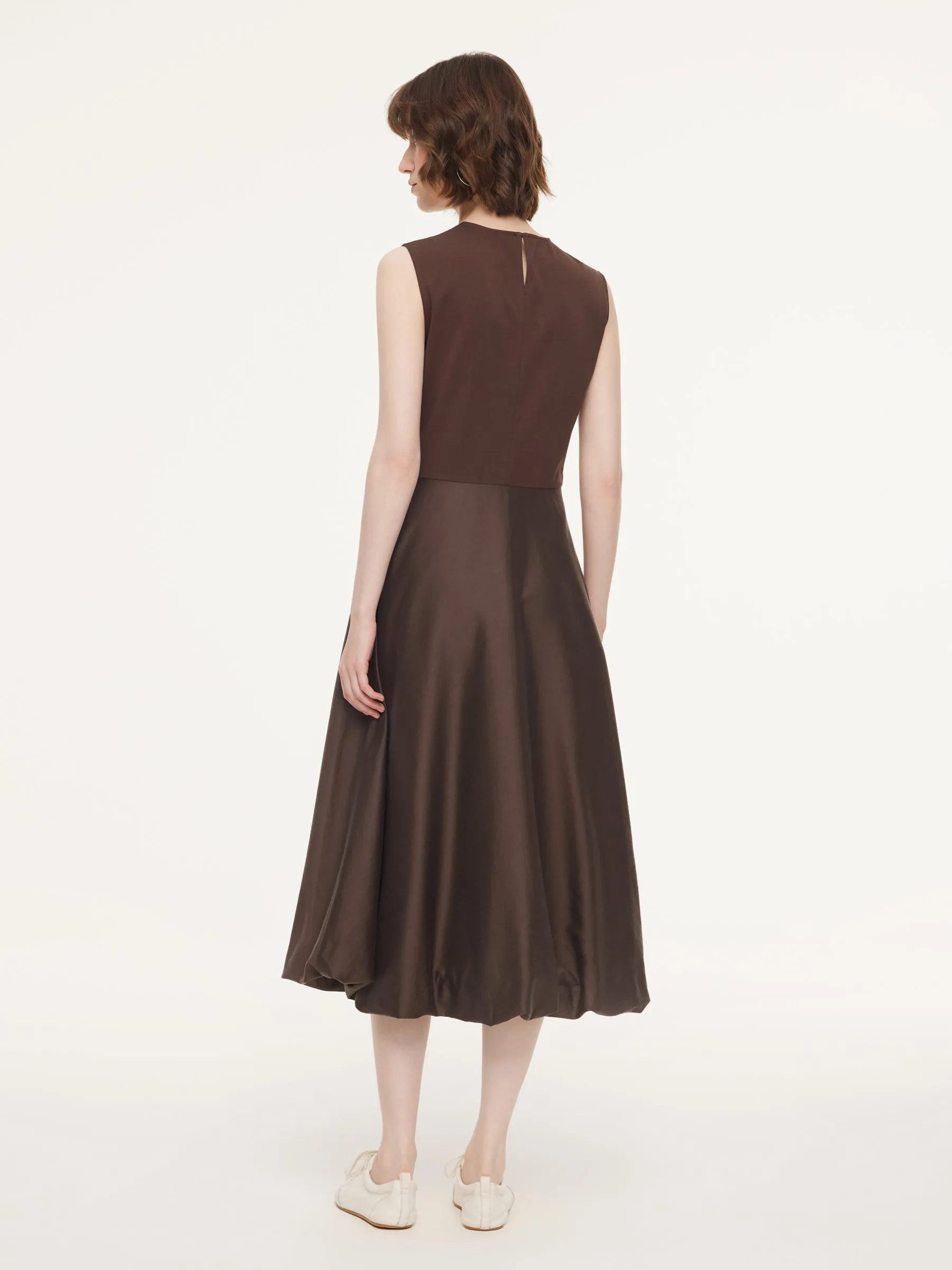 Dark Brown Patchwork Bubble Hem Women Sleeveless Maxi Dress With Bag sold by Goelia product image thumbnail 3