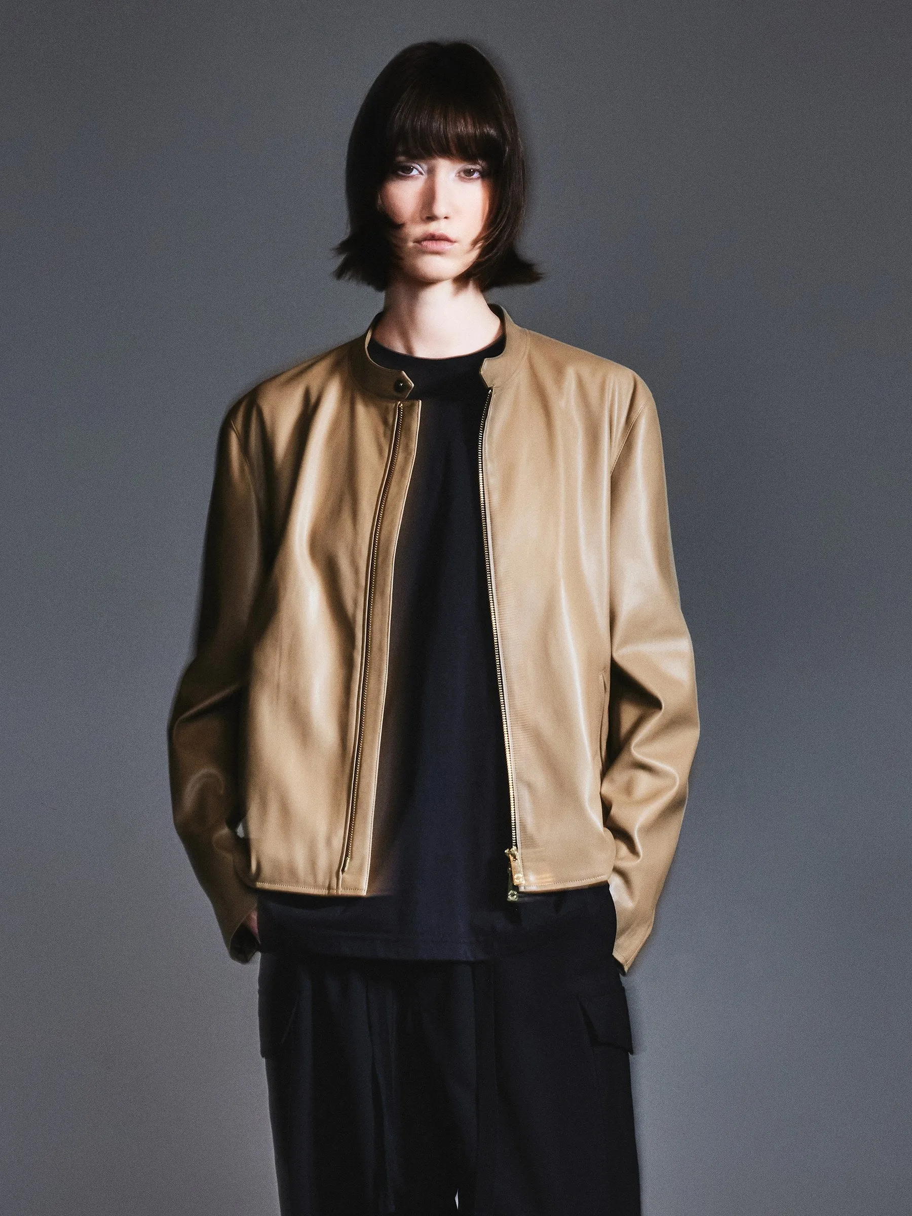 PU Leather H-Line Zip-Up Unisex Jacket sold by Goelia