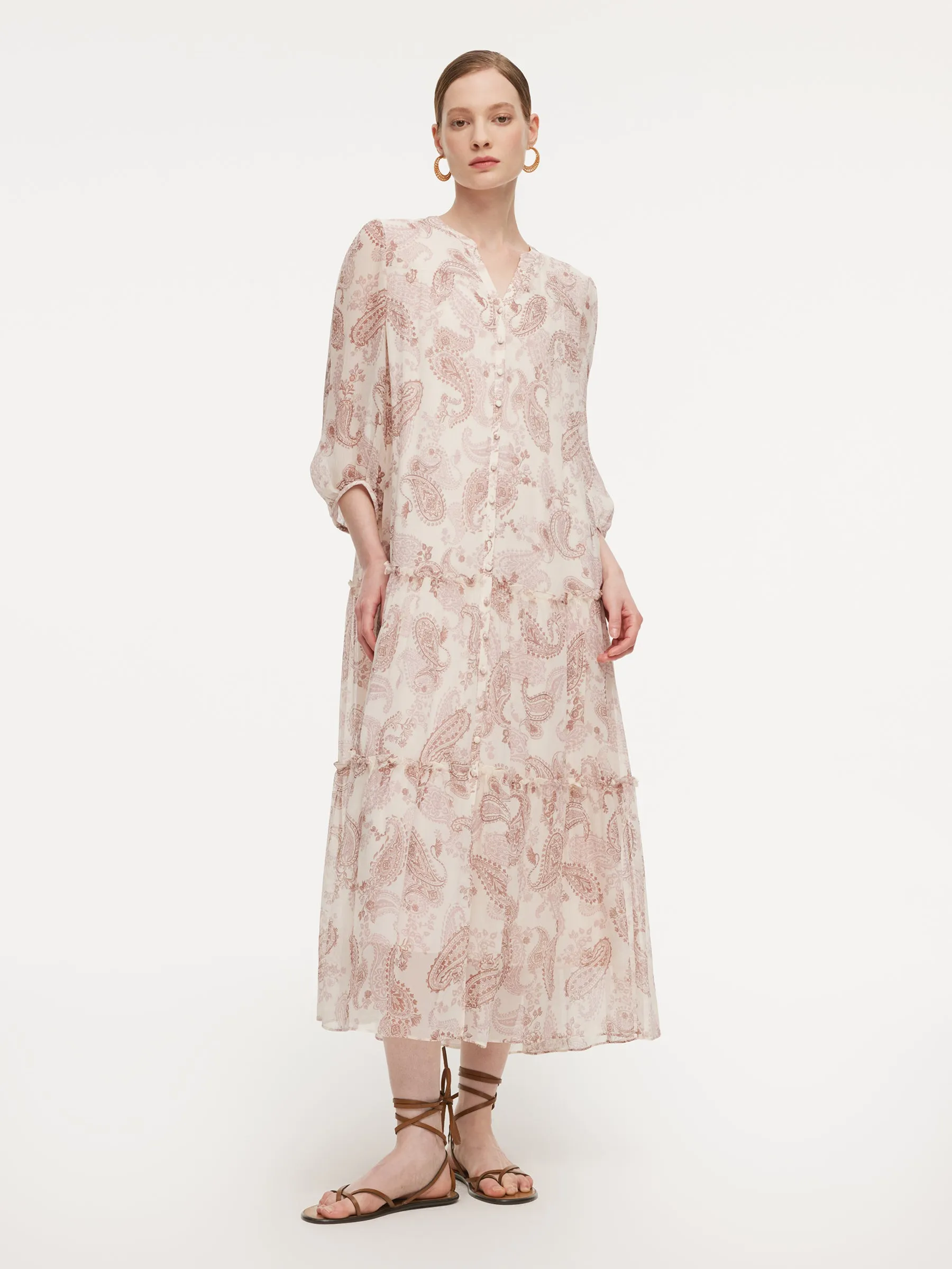 10MM Mulberry Silk Paisley Print Women Maxi Dress With Two Self-Tie Belts sold by Goelia product image thumbnail 5