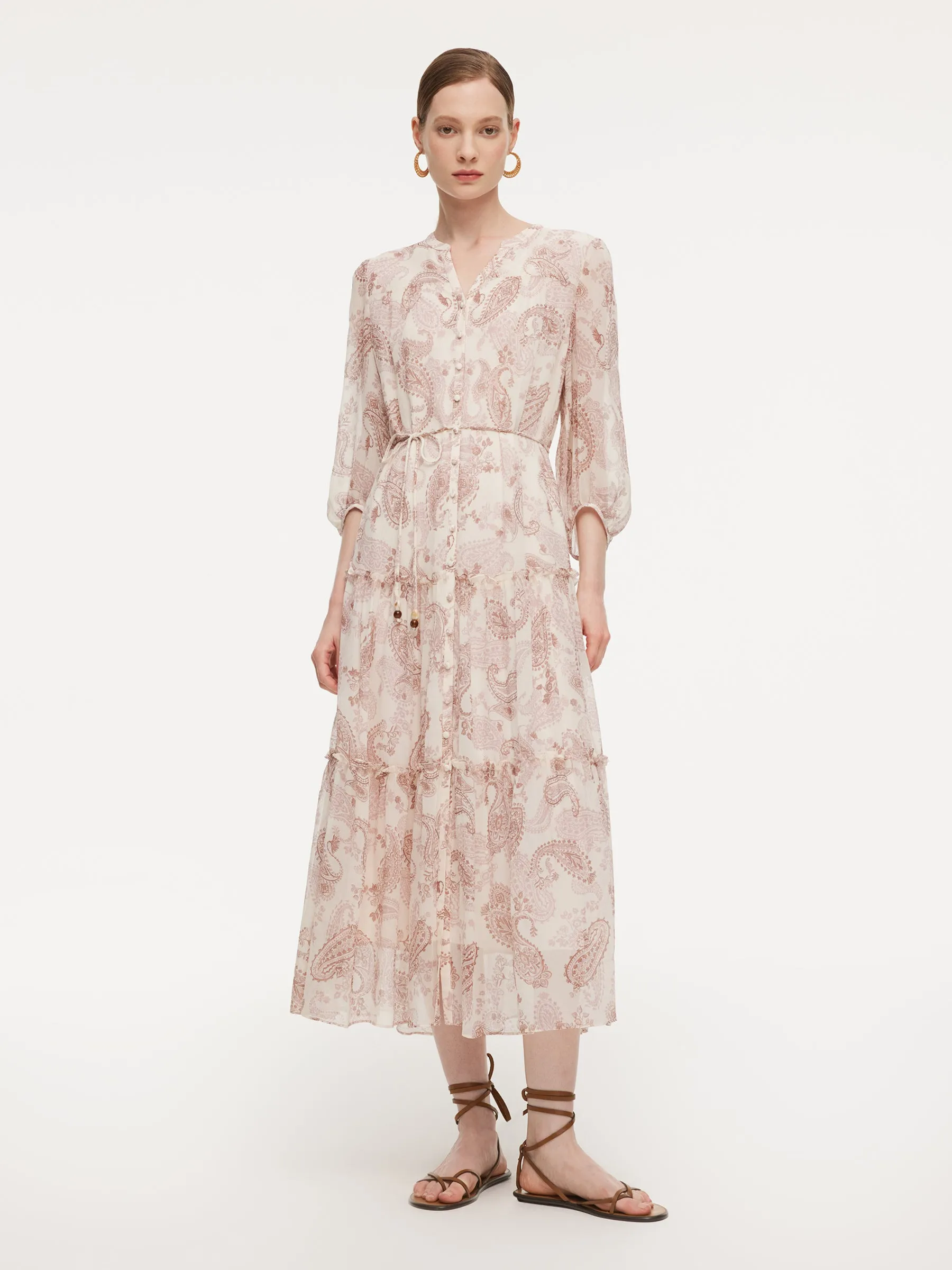 10MM Mulberry Silk Paisley Print Women Maxi Dress With Two Self-Tie Belts sold by Goelia product image thumbnail 2