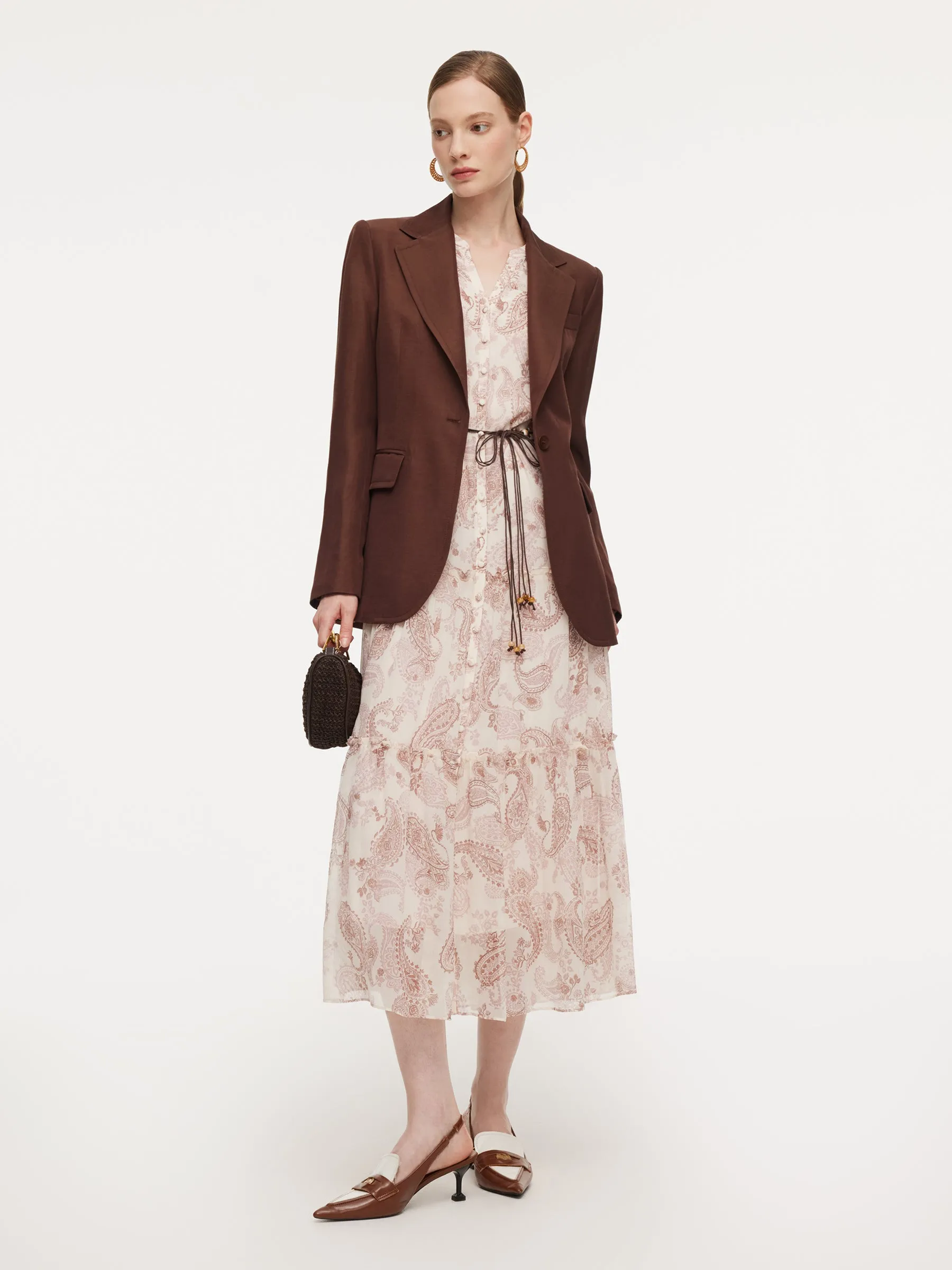 10MM Mulberry Silk Paisley Print Women Maxi Dress With Two Self-Tie Belts sold by Goelia product image thumbnail 4