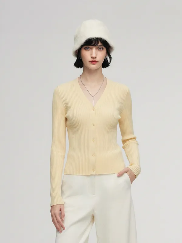 Cotton Mulberry Silk Blend V-Neck Women Cardigan sold by Goelia