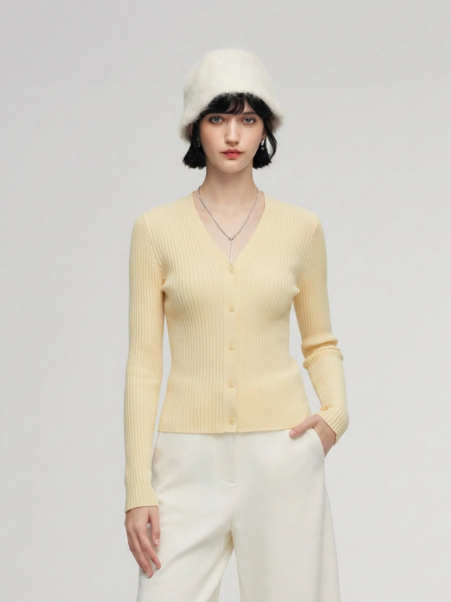 Cotton Mulberry Silk Blend V-Neck Women Cardigan sold by Goelia