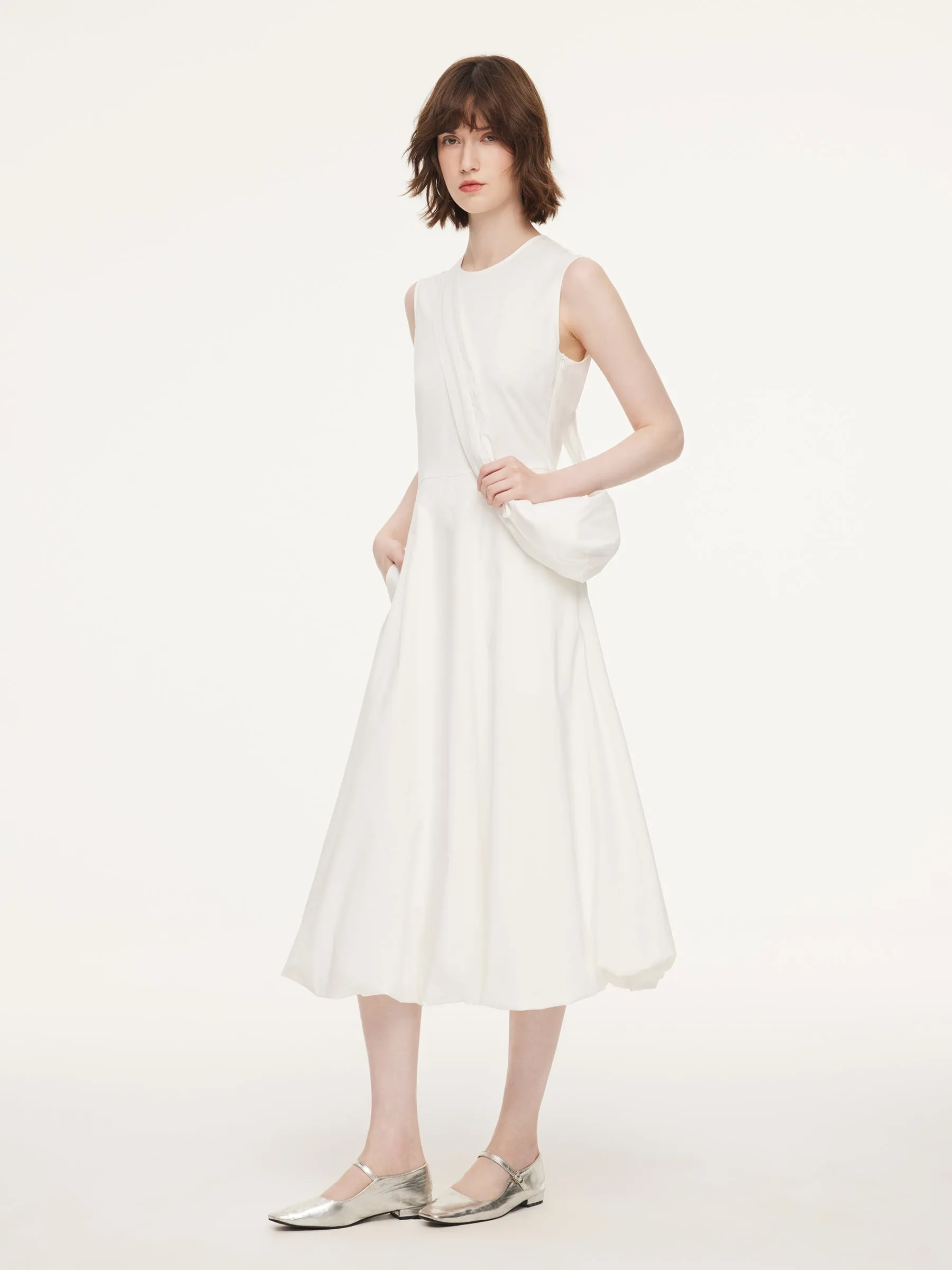 100% Cotton Bubble Hem Women Sleeveless Maxi Dress With Bag sold by Goelia product image thumbnail 5