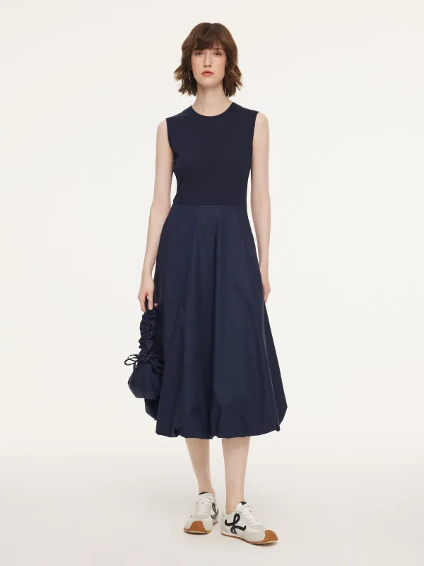 Dark Navy Bubble Hem Women Sleeveless Maxi Dress With Bag sold by Goelia