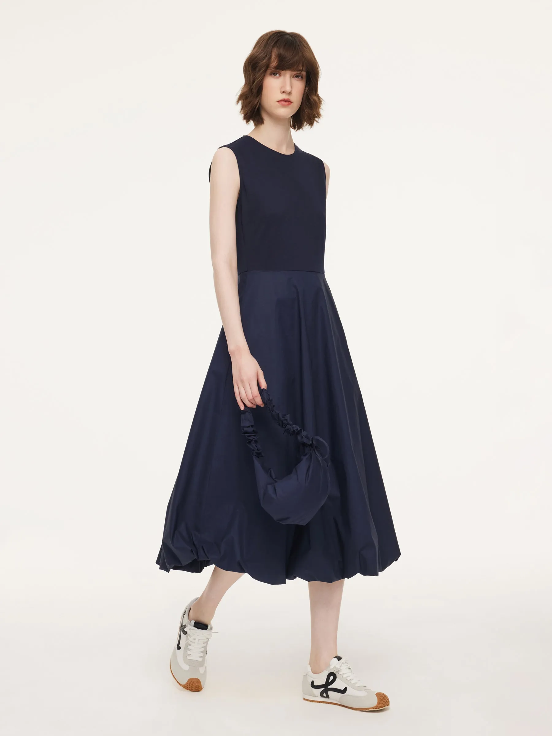 Dark Navy Bubble Hem Women Sleeveless Maxi Dress With Bag sold by Goelia product image thumbnail 5