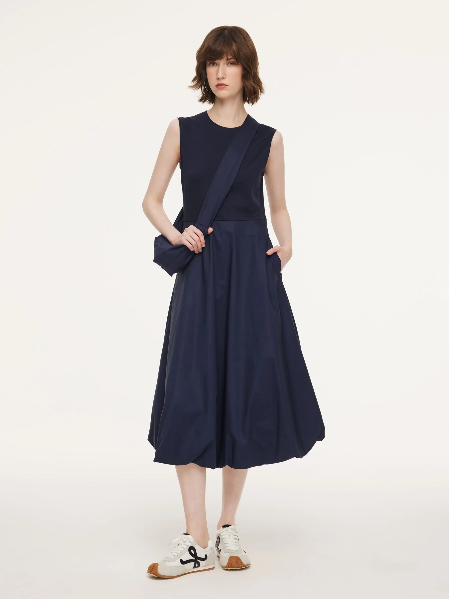 Dark Navy Bubble Hem Women Sleeveless Maxi Dress With Bag sold by Goelia product image thumbnail 2