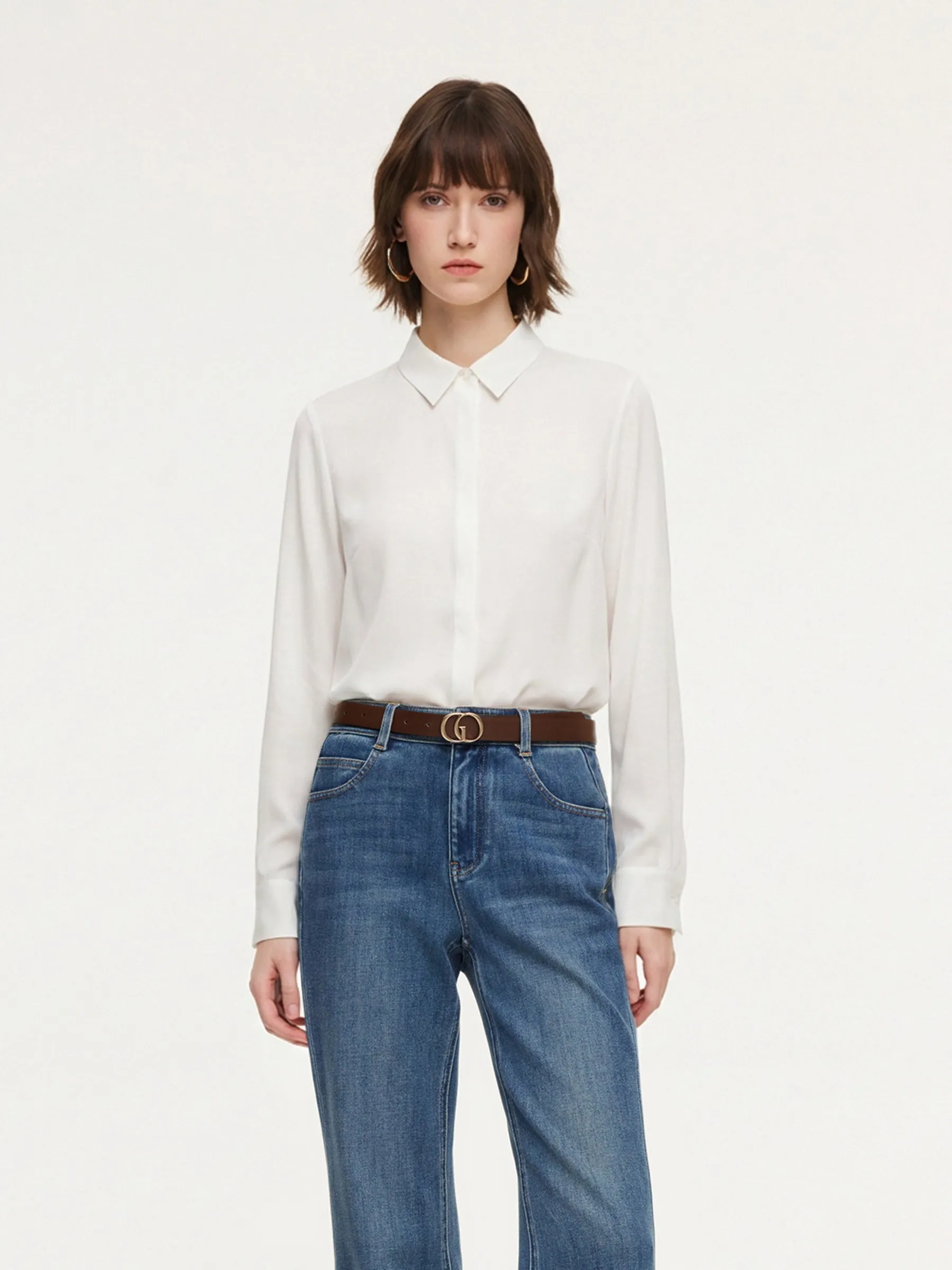Acetate Blend H-Line Women Shirt sold by Goelia