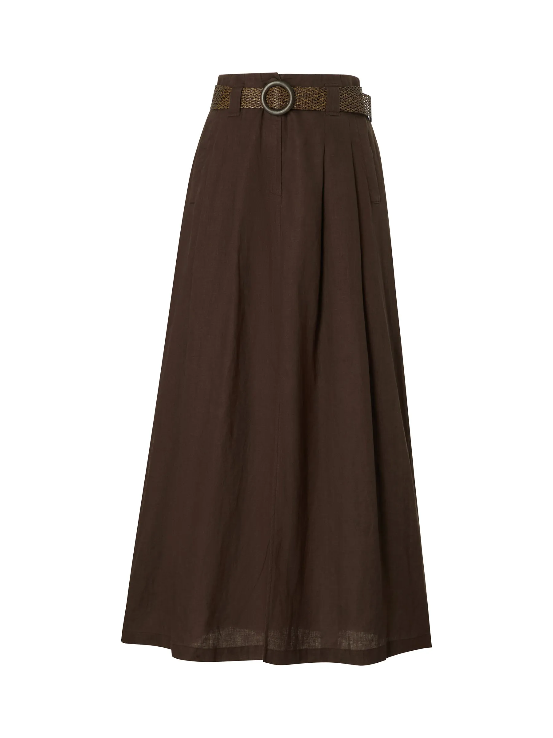 100% Linen A-Line Women Skirt With Braided Belt sold by Goelia