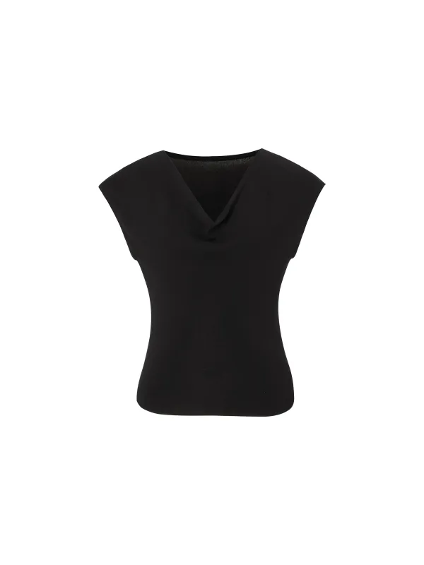 [Preview] Tencel Mulberry Silk Cowl Neck Women Cap Sleeve Knit Top sold by Goelia