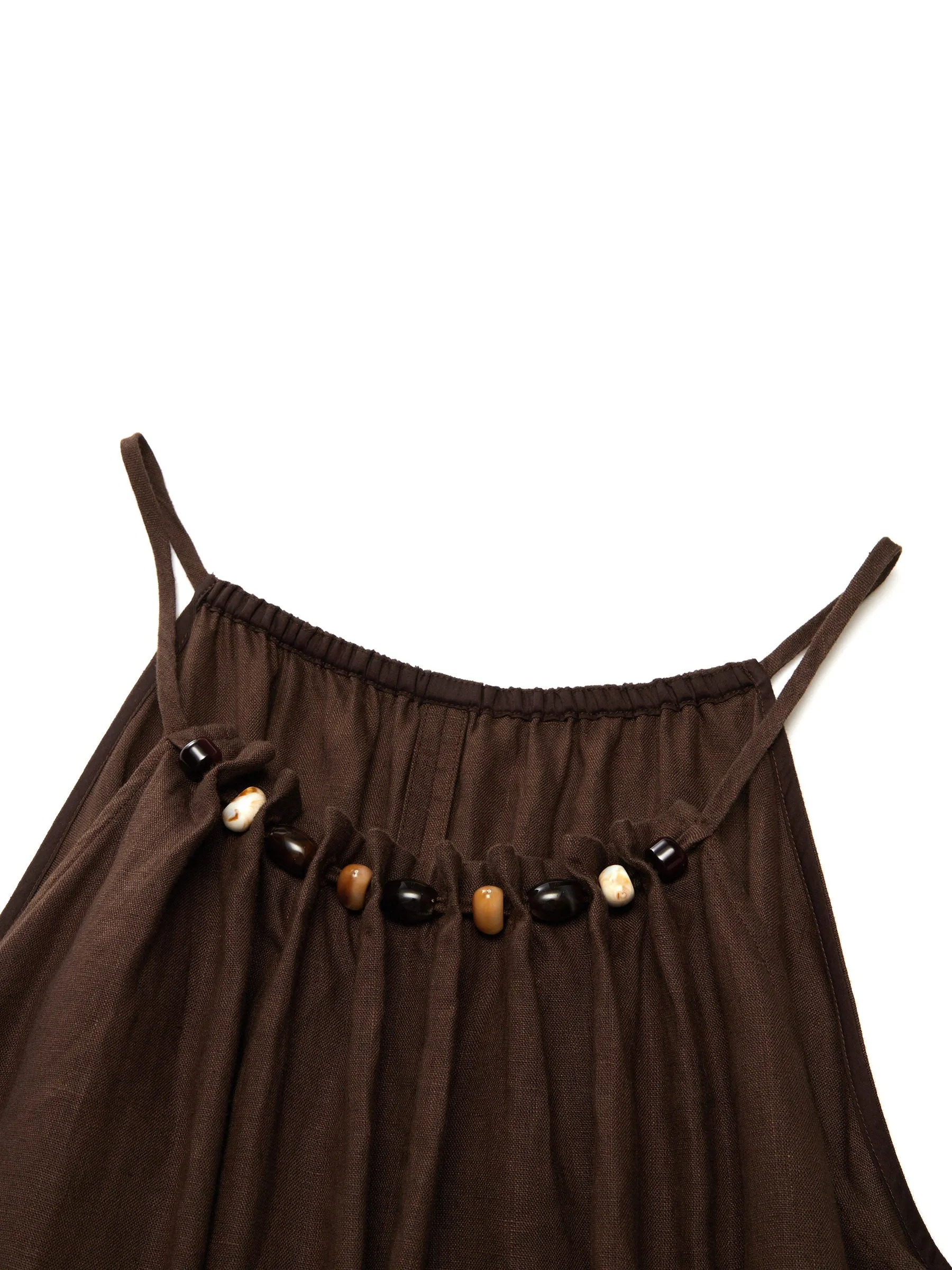 100% Linen Beaded Neck Women Strap Maxi Dress With Tie String Belt sold by Goelia product image thumbnail 3