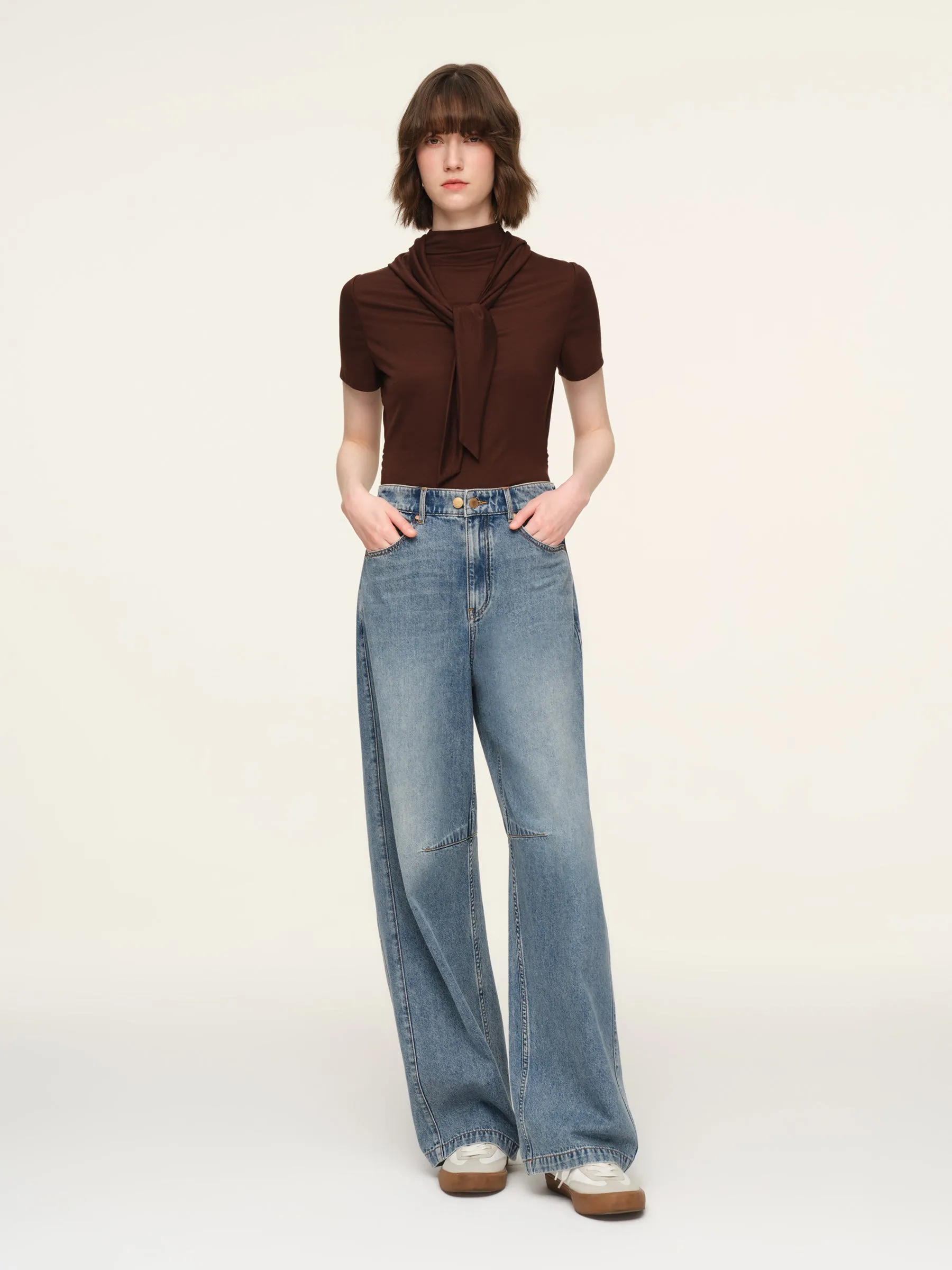 Cotton Denim Adjustable Waist Women Curved Jeans sold by Goelia product image thumbnail 3