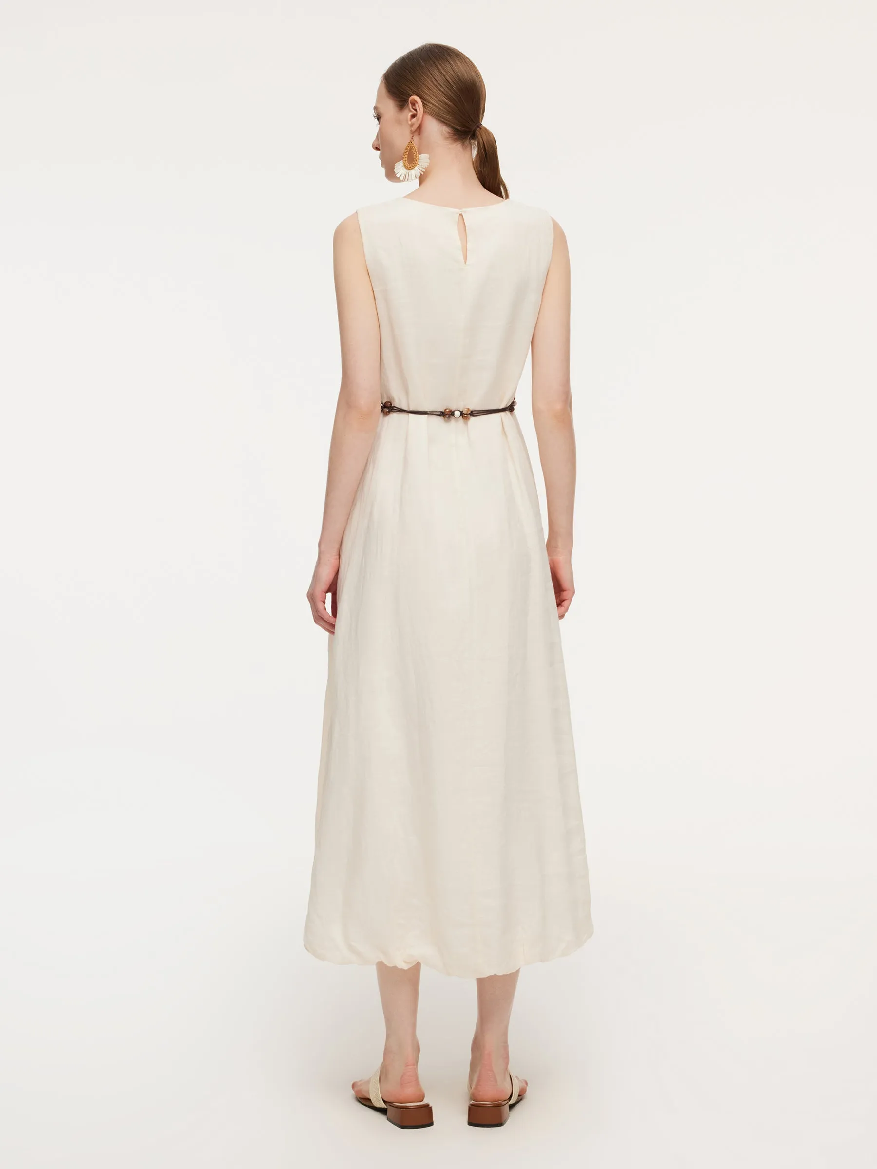 100% Ramie Bubble Hem Women Sleeveless Maxi Dress With Tie String Belt sold by Goelia product image thumbnail 4