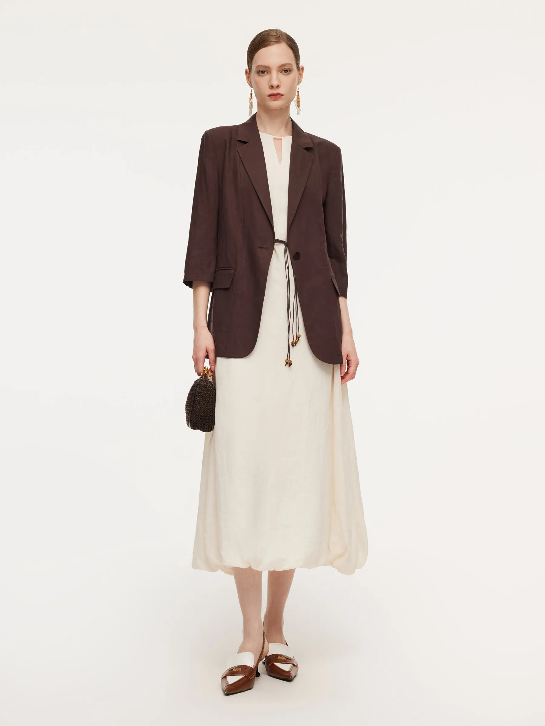 100% Ramie Bubble Hem Women Sleeveless Maxi Dress With Tie String Belt sold by Goelia product image thumbnail 3