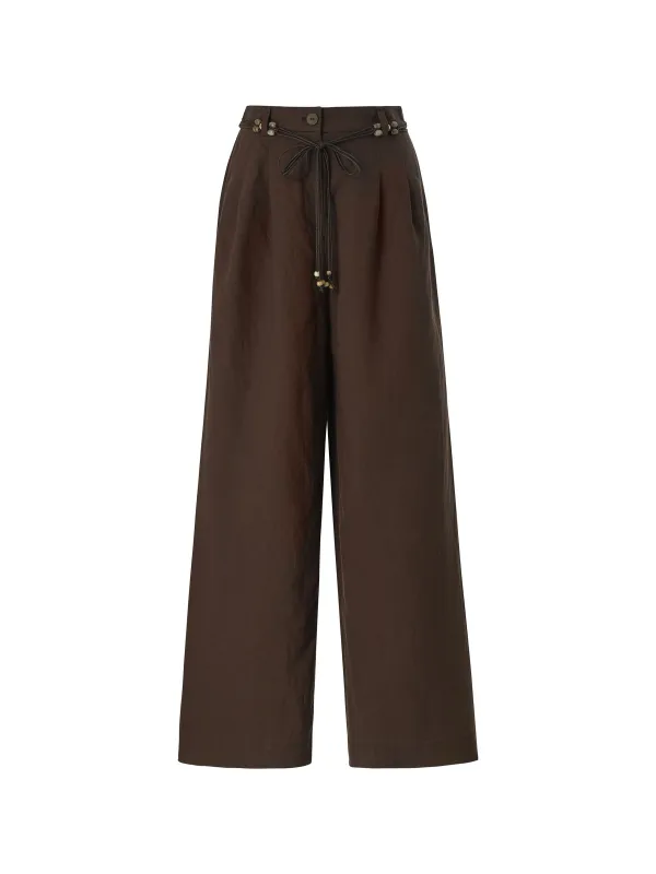 [Preview] Linen Blend Women Wide Leg Pants With Tie String Belt sold by Goelia