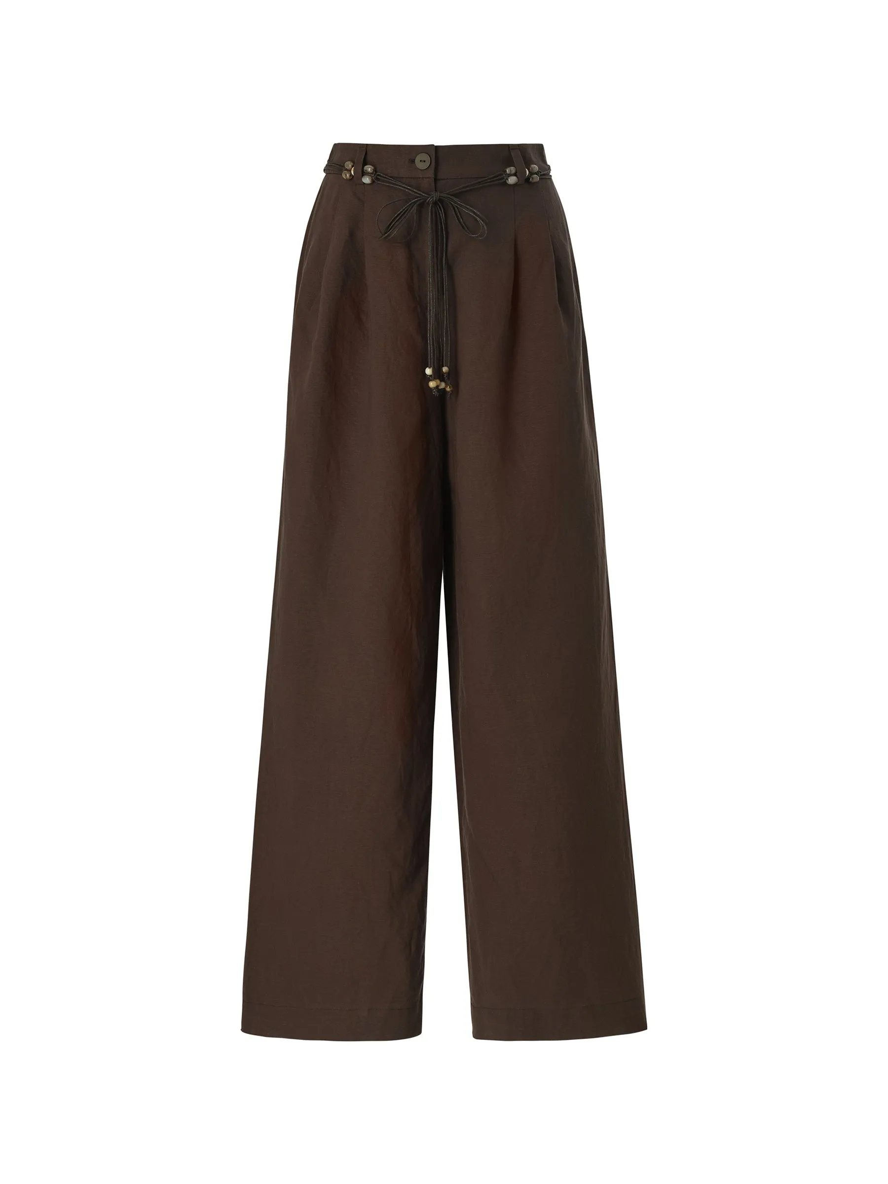 Linen Blend Women Wide Leg Pants With Tie String Belt sold by Goelia