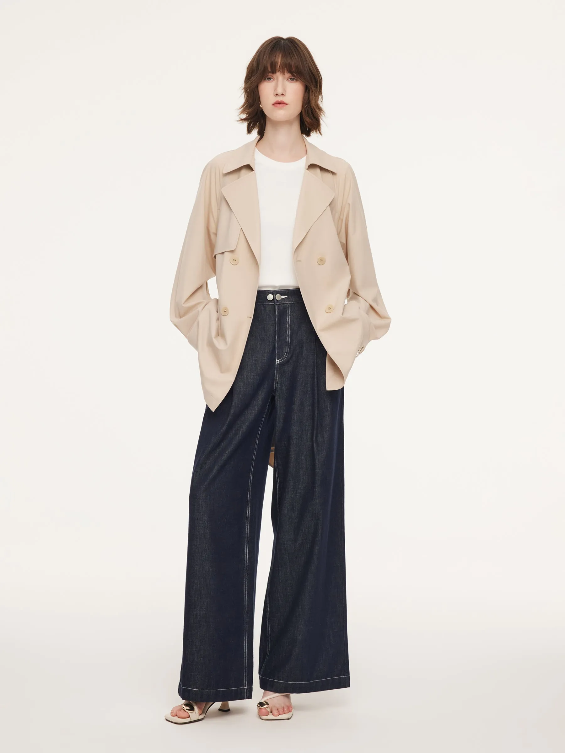 Worsted Wool Blend Women Mid Length Wrap Trench Coat sold by Goelia product image thumbnail 2